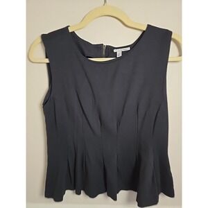Womens Halogen Peplum Tank Top Shirt‎ Blouse Medium BLACK Pleated Back Zipper